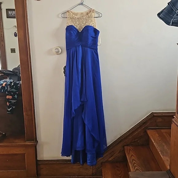 white christmas dresses Araceli Blue Sheath Spaghetti Strap Sequin Prom Dress with Slit main image 0